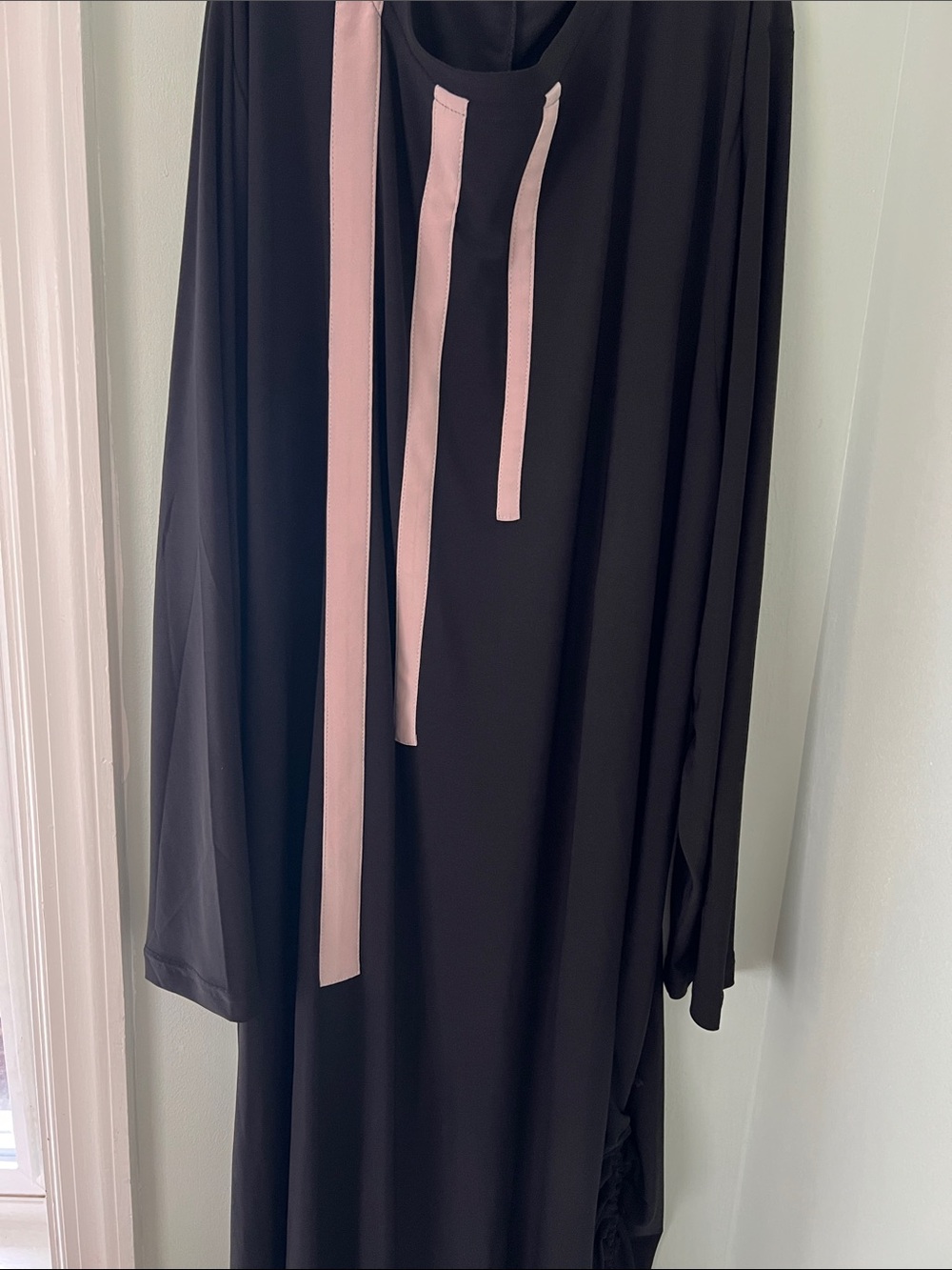 Alia Black Maxi Dress with Pale Pink Ribbon Accents